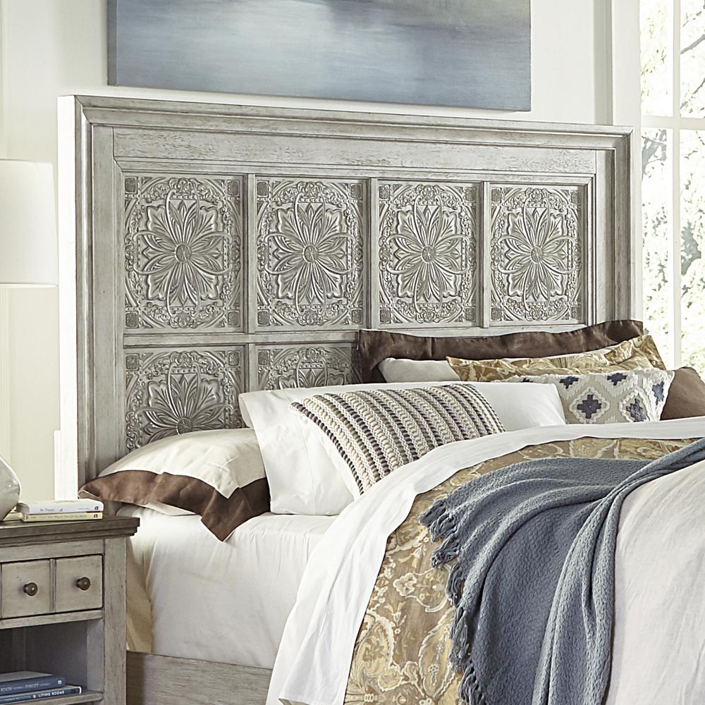 Heartland Queen Decorative Panel Headboard in Antique White w/ Tobacco Top. Picture 2