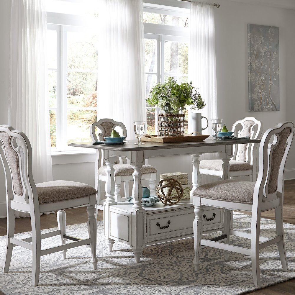 5 Piece Gathering Table Set in Rubberwood Solids w/ White Oak & Birch Veneers. Picture 3