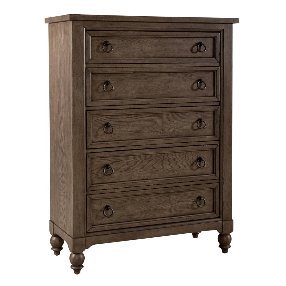Americana Farmhouse 5 Drawer Chest in Dusty Taupe. Picture 1