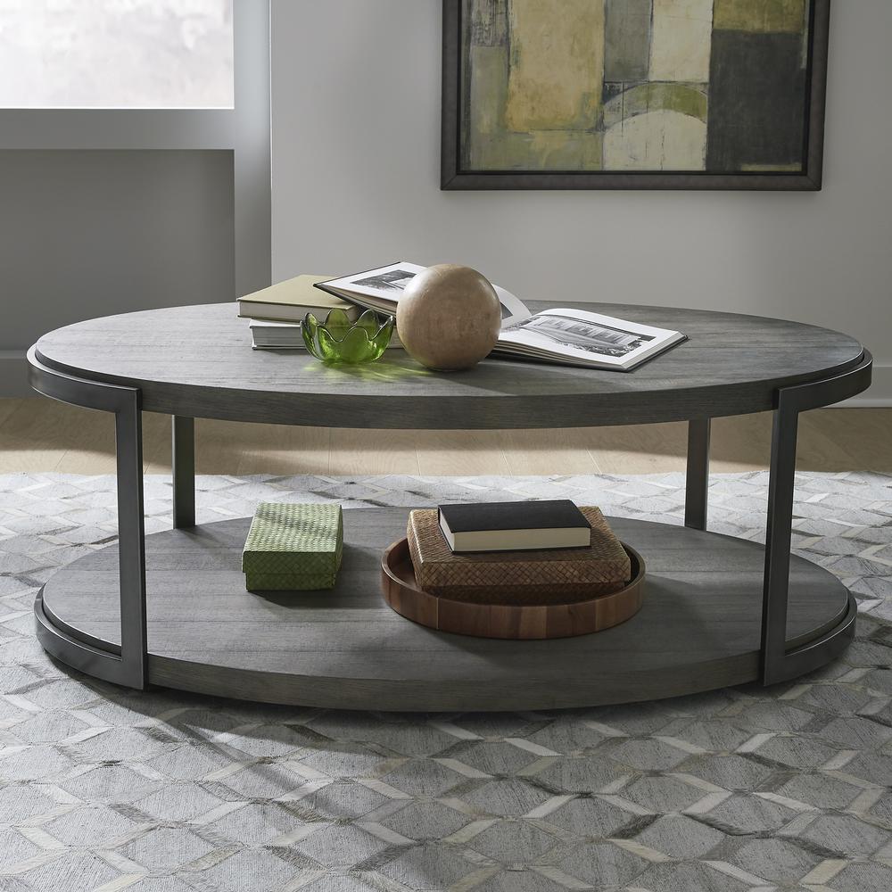 Modern View Oval Cocktail Table in Gauntlet Gray. Picture 4