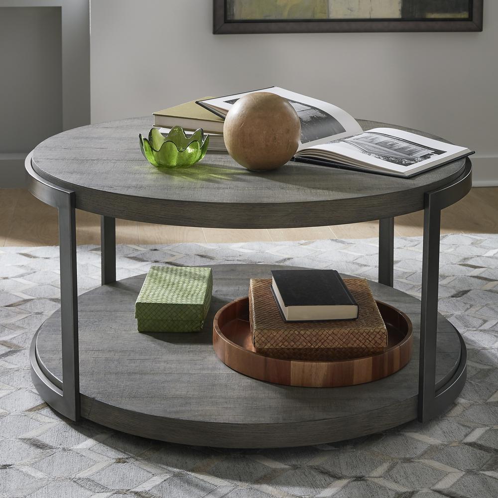 Modern View Round Cocktail Table in Gauntlet Gray. Picture 6