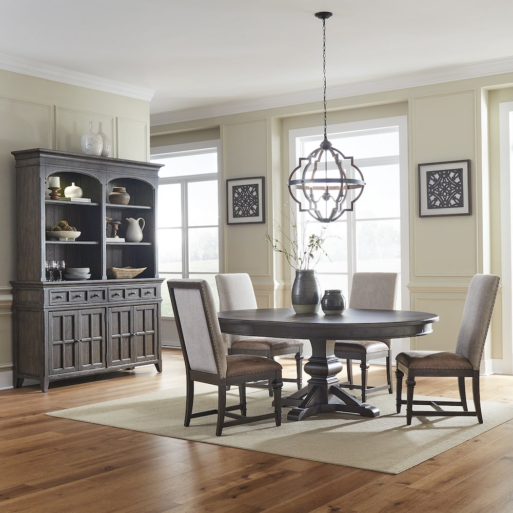 Paradise Valley Opt 5 Piece Pedestal Table Set in Saddle Brown color. Picture 1