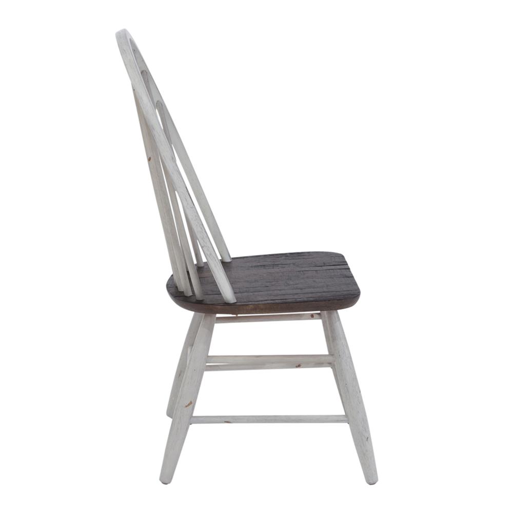 Farmhouse Windsor Back Side Chair- Set of 2 in Two Tone White w/ Wood Tone Top. Picture 4