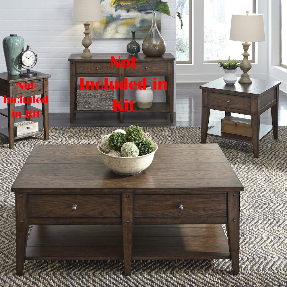 Lake House 3 Piece Set (1-Cocktail 2-End Tables) in Poplar Solids & Oak Veneers. Picture 3