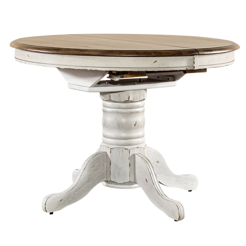 Pedestal Table Set- White in Rubberwood Solids. Picture 1