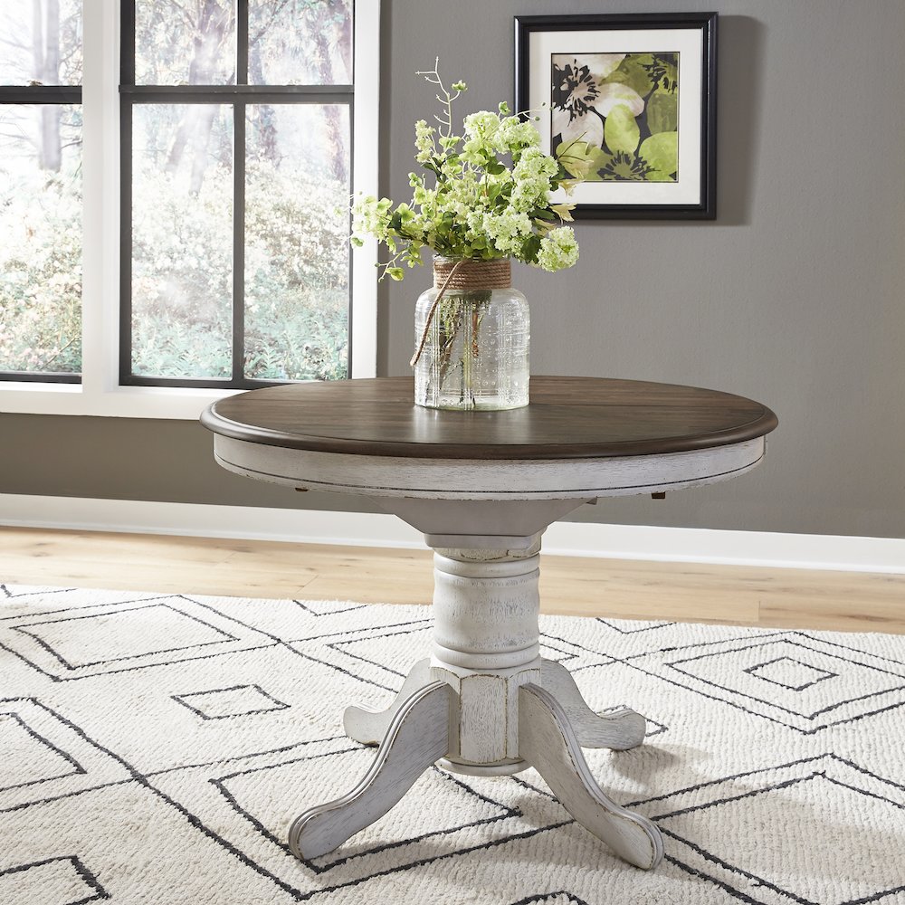 Pedestal Table Set- White in Rubberwood Solids. Picture 3