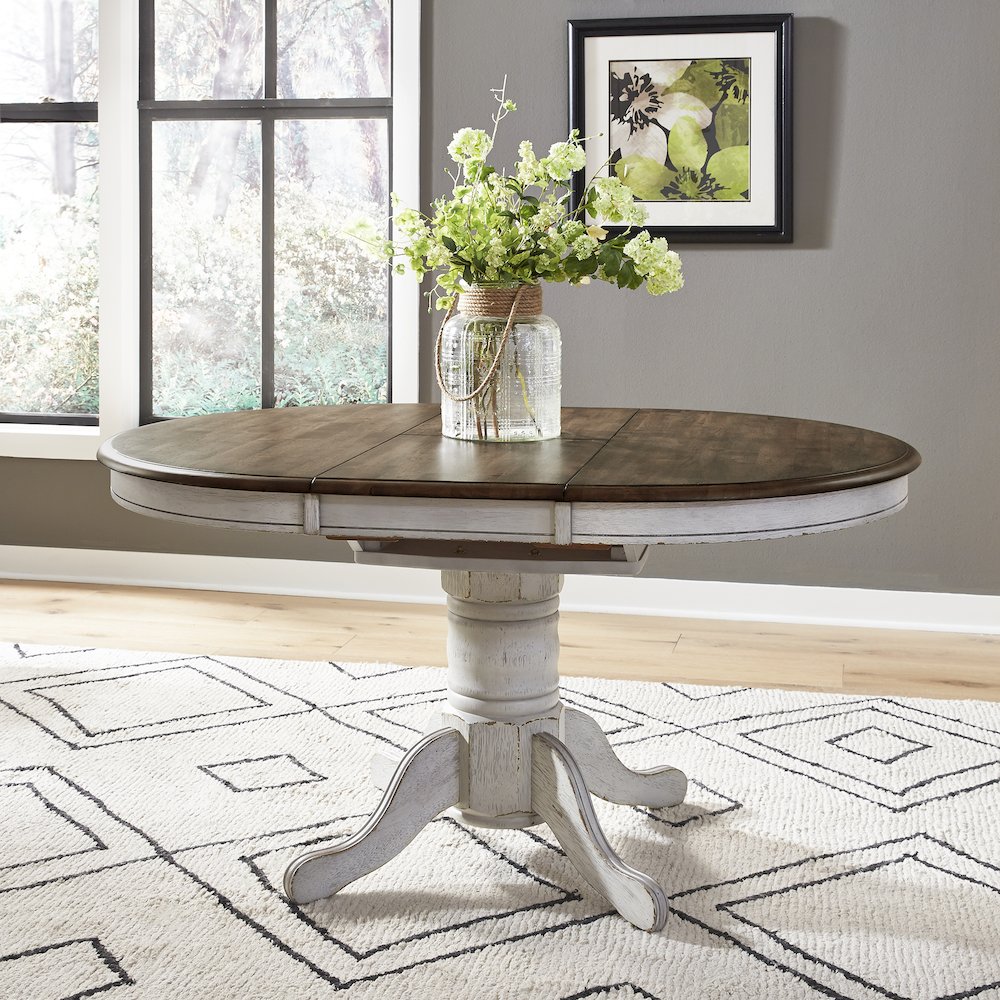 Pedestal Table Set- White in Rubberwood Solids. Picture 4