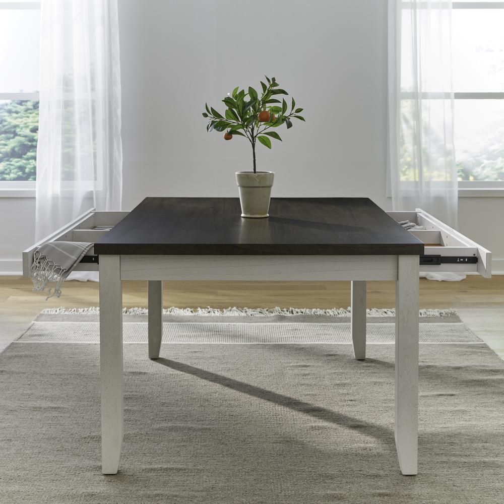 Brook Bay Rectangular Table Set with Hidden Drawers in White. Picture 2