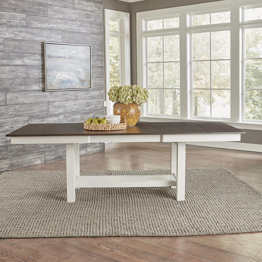 Brook Bay Trestle Table Set - Textured White w/ Carbon Gray Tops in White. Picture 6