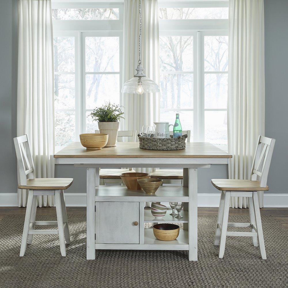 Lindsey Farm 5 Piece Gathering Table Set - Weathered White & Sandstone. Picture 3