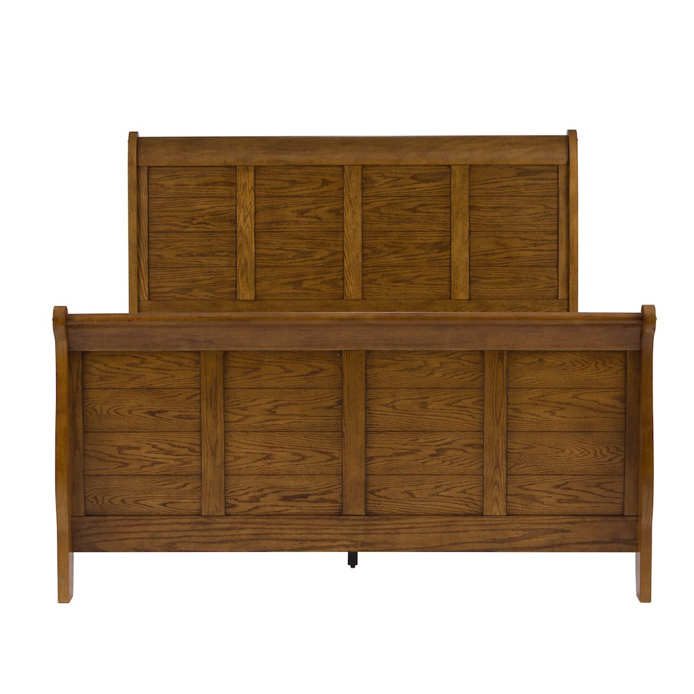 Queen Sleigh Bed, Dresser & Mirror in Rubberwood Solids & Oak Veneers. Picture 2