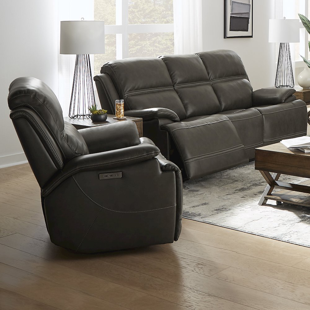 Bentley Bentley Sofa & Recliner - Graphite Gray Leather. Picture 1