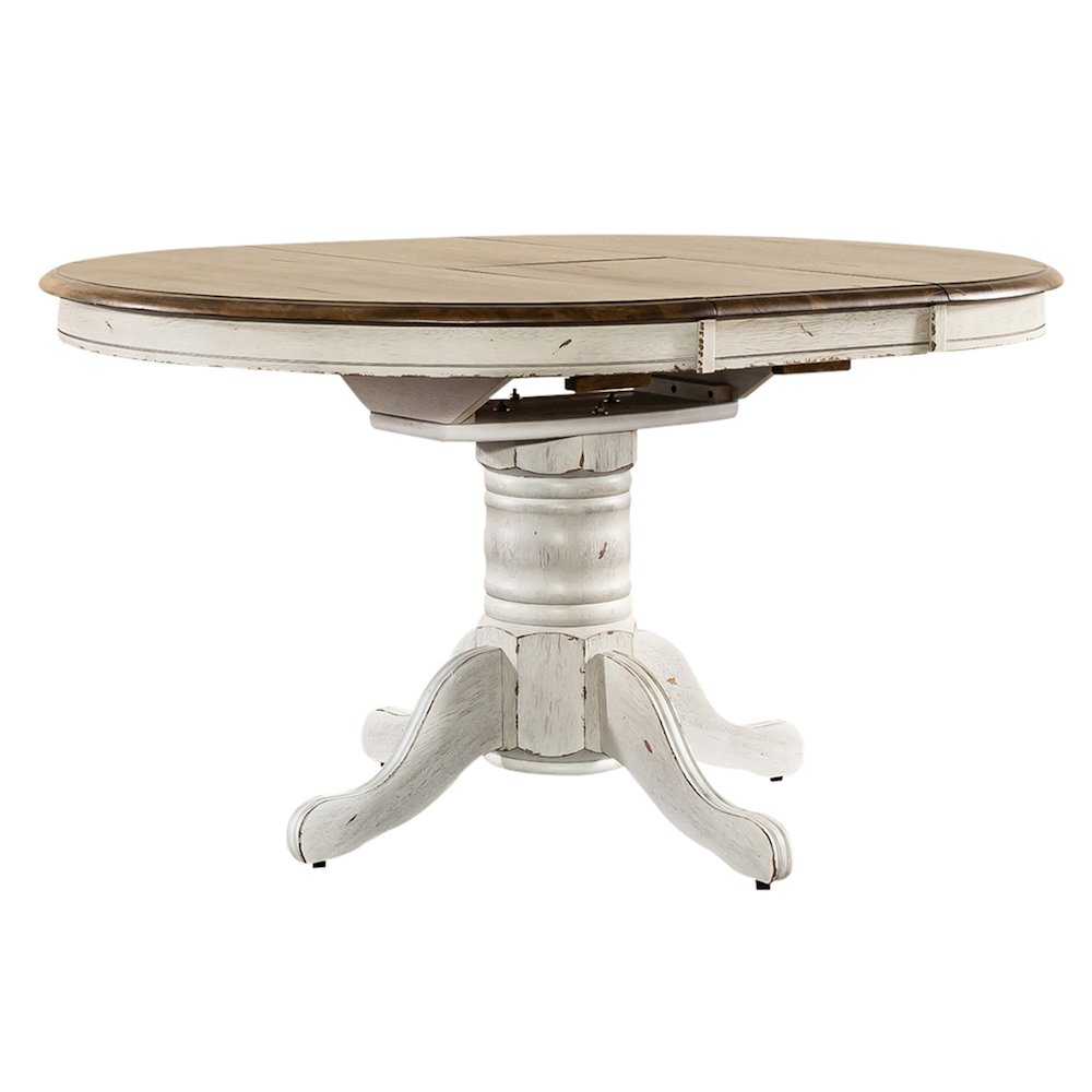 Carolina Crossing 5 Piece Pedestal Table Set- White in Rubberwood Solids. Picture 1