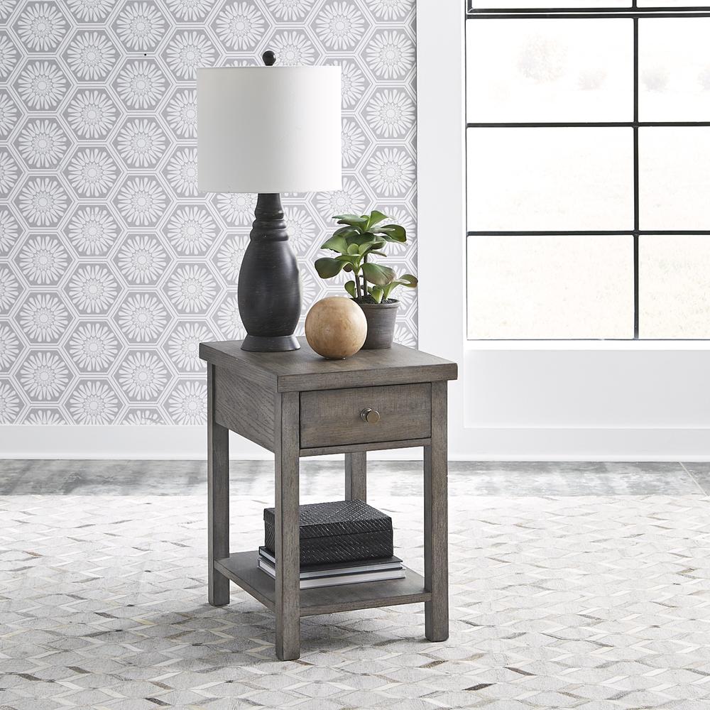 Modern Farmhouse Drawer Chair Side Table in Dusty Charcoal w/ Heavy Distressing. Picture 2