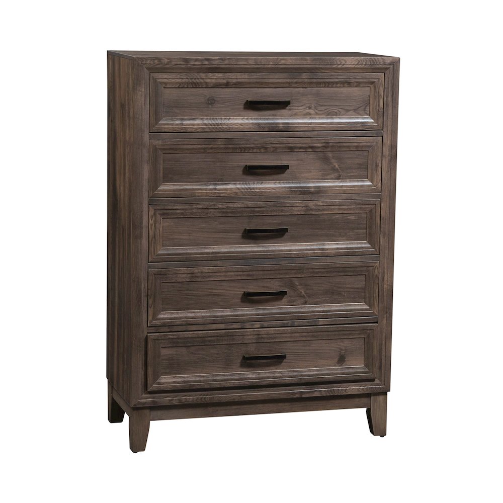 Queen Panel Bed, Dresser & Mirror, Chest in Rubberwood Solids w/ Paper Laminate. Picture 2