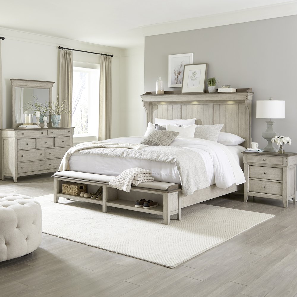 Ivy Hollow King Mantle Storage Bed, Dresser & Mirror, Night Stand. Picture 1