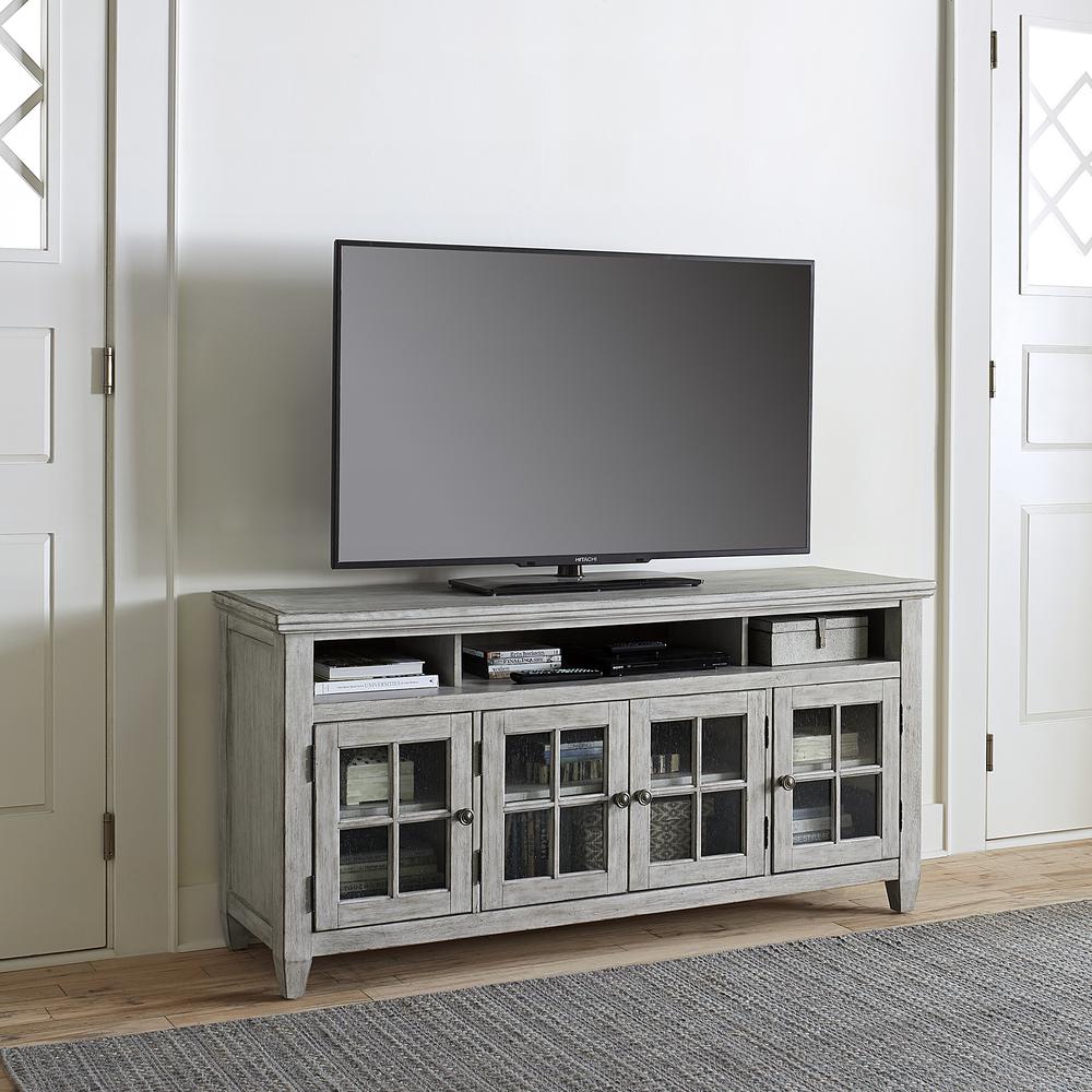 Heartland Entertainment TV Stand in Antique White w/ Tobacco Top. Picture 2