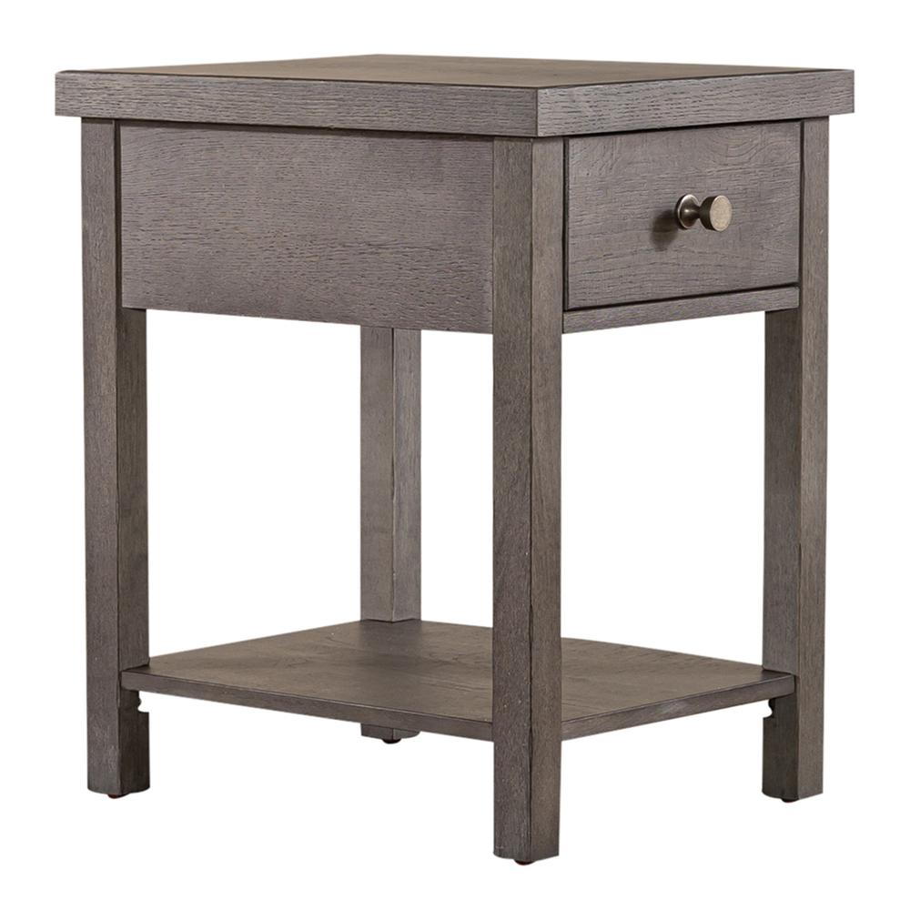 Modern Farmhouse Drawer Chair Side Table in Dusty Charcoal w/ Heavy Distressing. Picture 1