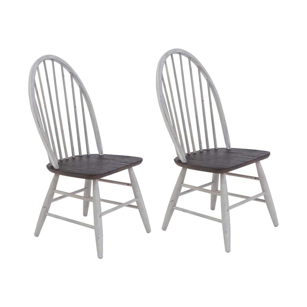 Farmhouse Windsor Back Side Chair- Set of 2 in Two Tone White w/ Wood Tone Top. Picture 1