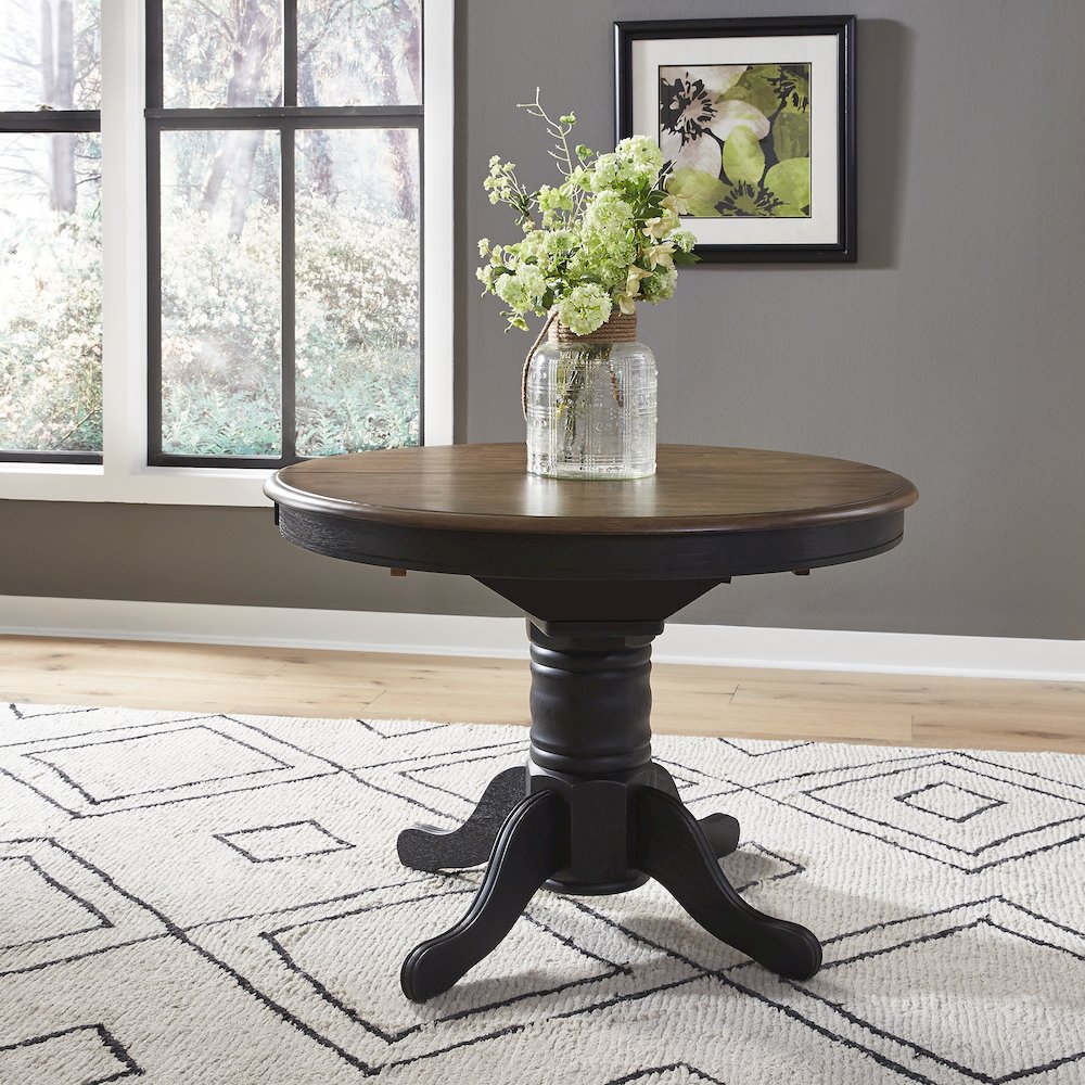 Pedestal Table Set- Black in Rubberwood Solids. Picture 10