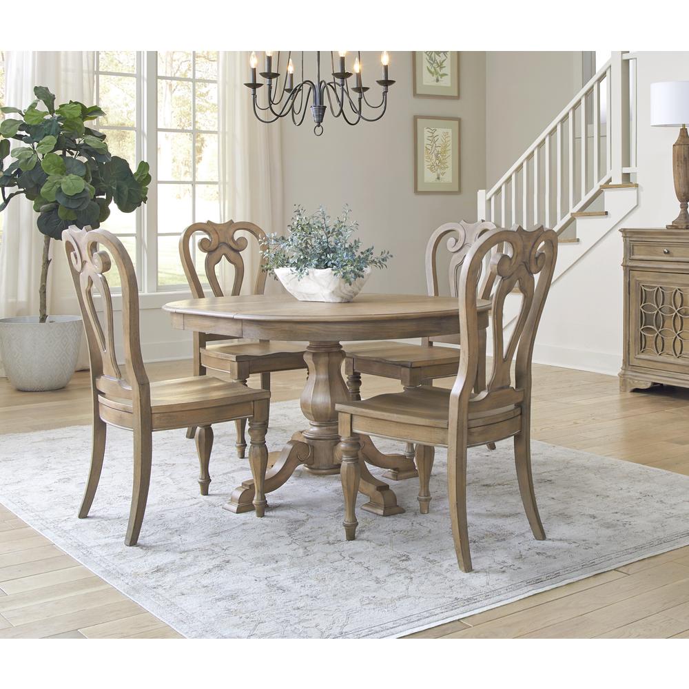 Magnolia Manor Opt 5 Piece Pedestal Table Set - Weathered Bisque. Picture 1