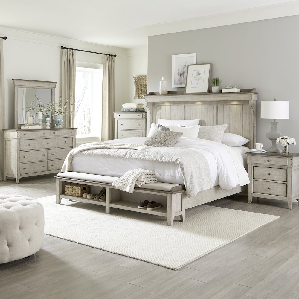 Ivy Hollow King Mantle Storage Bed, Dresser & Mirror, Chest, Night Stand. Picture 1
