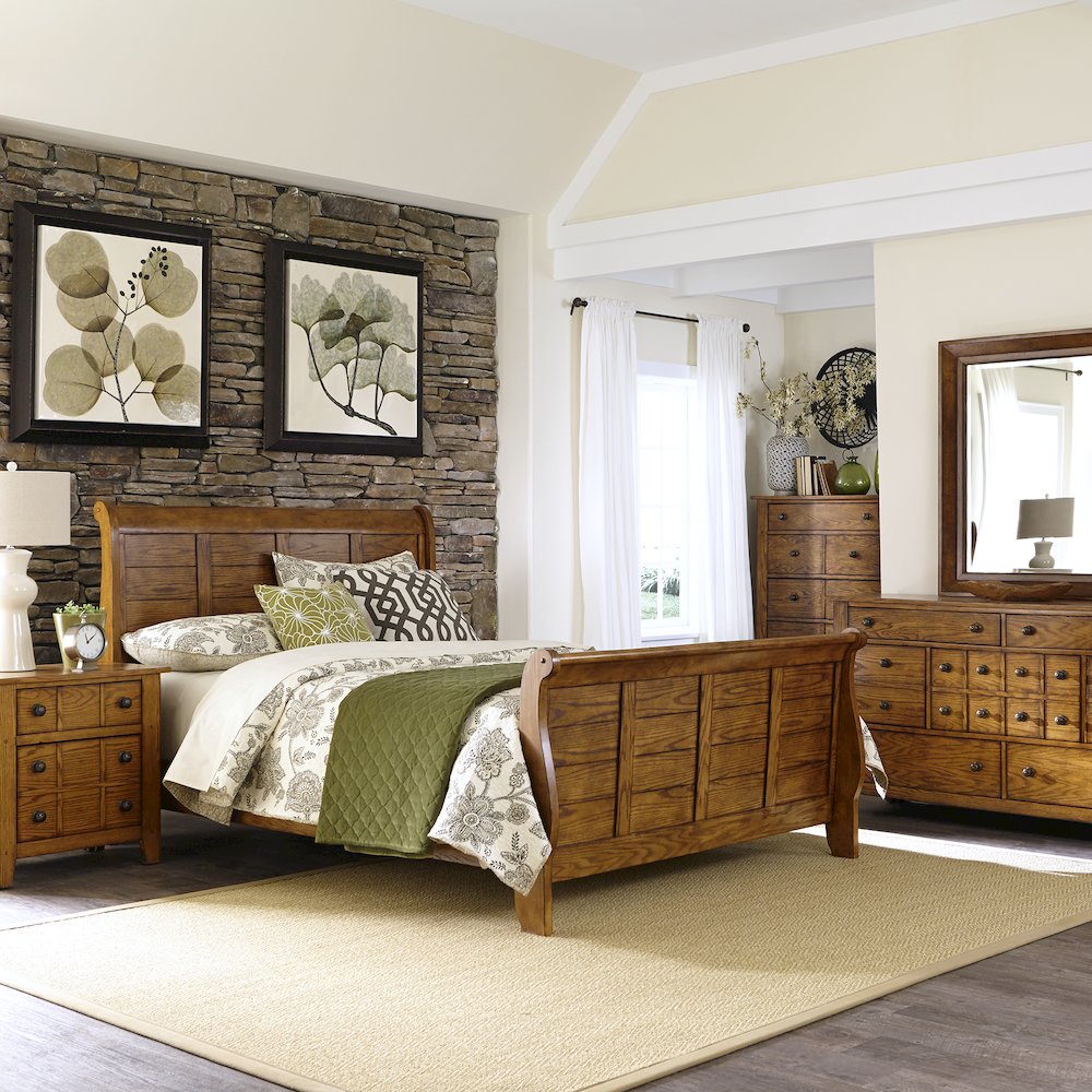 Grandpas Cabin Queen Sleigh Bed, Dresser & Mirror, Chest, Night Stand. Picture 6