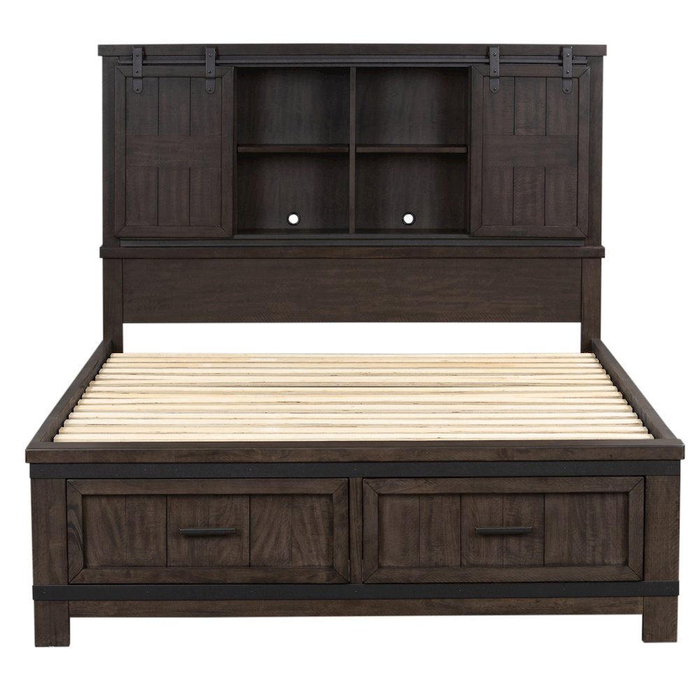 King Bookcase Bed, Dresser & Mirror in Rubberwood Solids and Mango Veneers. Picture 2
