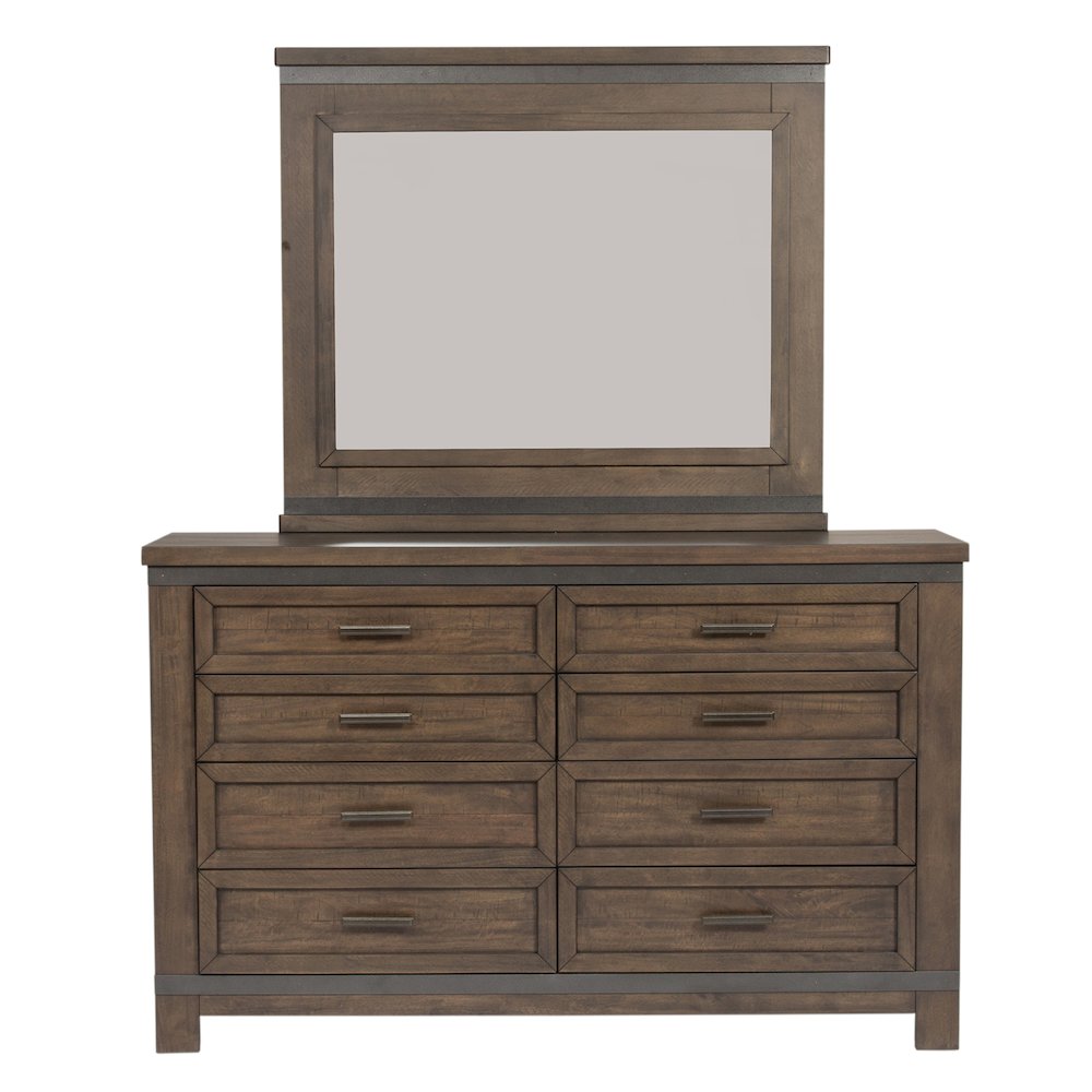 King Bookcase Bed, Dresser & Mirror in Rubberwood Solids and Mango Veneers. Picture 1