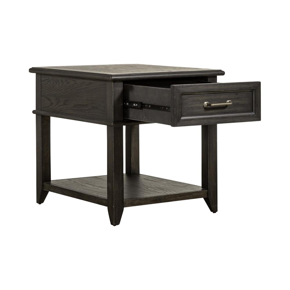 Mill Creek Drawer End Table in Peppercorn. Picture 1