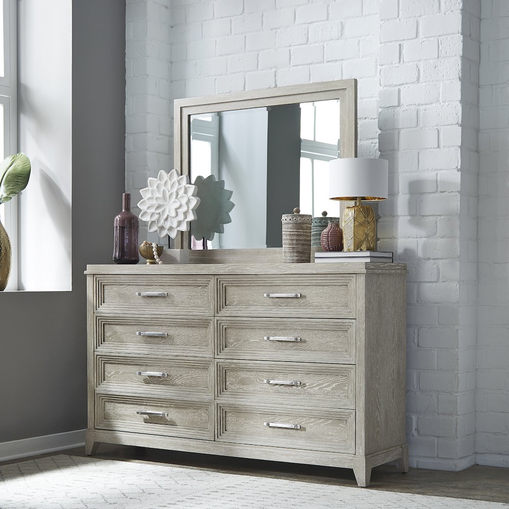 Dresser & Mirror in Rubberwood Solids w/ Split Heart Oak Veneers. Picture 2