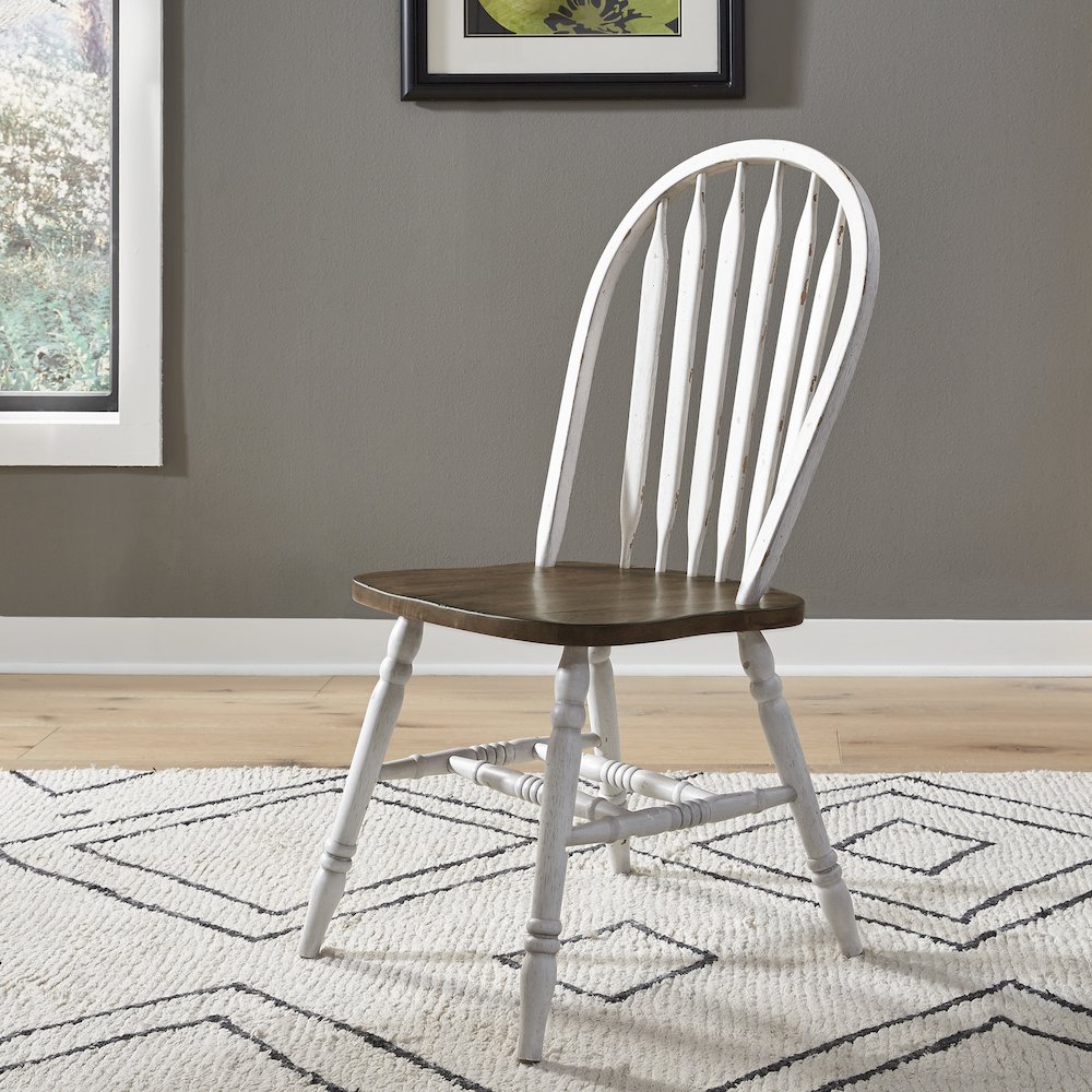 Carolina Crossing 5 Piece Pedestal Table Set- White in Rubberwood Solids. Picture 2