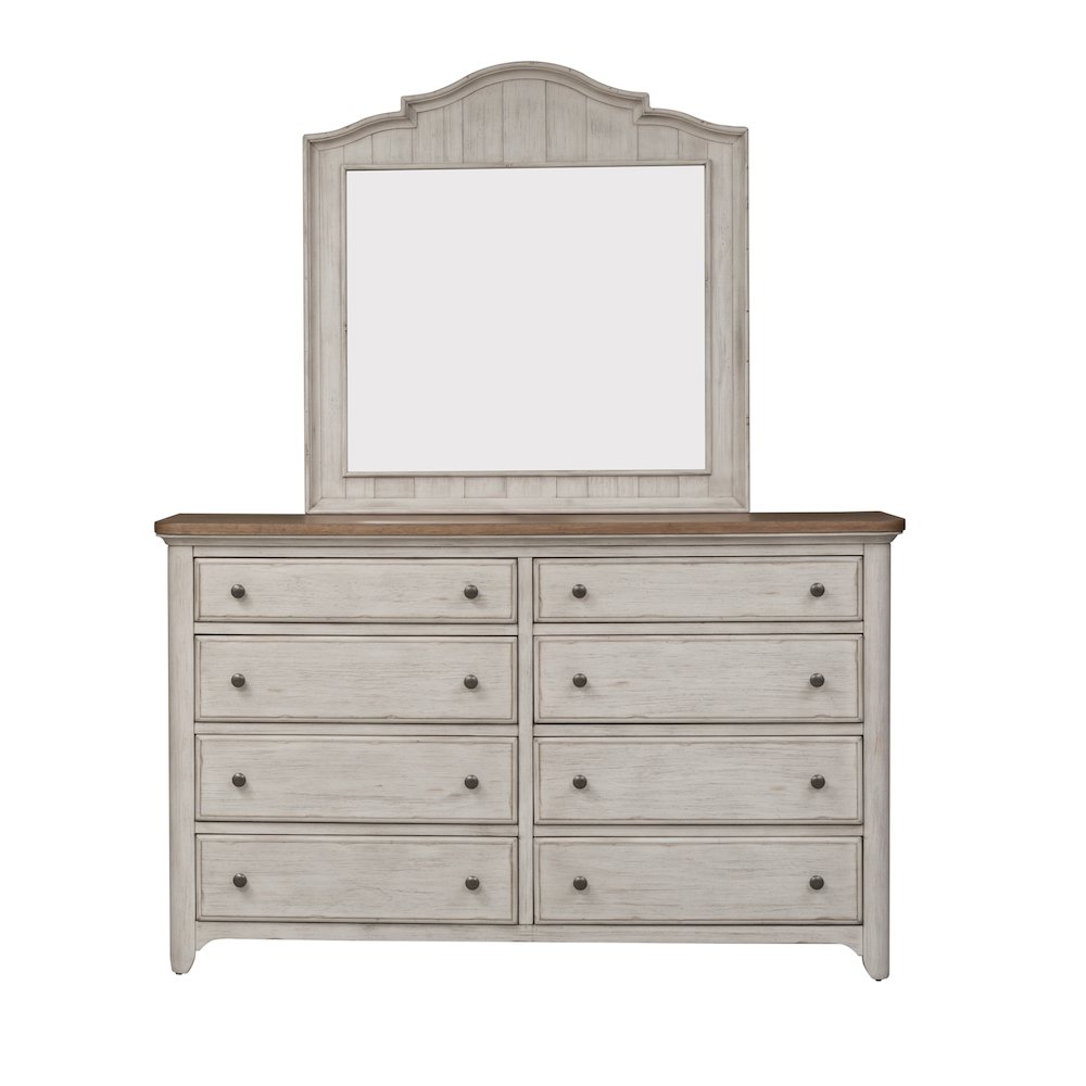 Queen Poster Bed, Dresser & Mirror in Pine Solids with Hickory and Pine Veneers. Picture 1