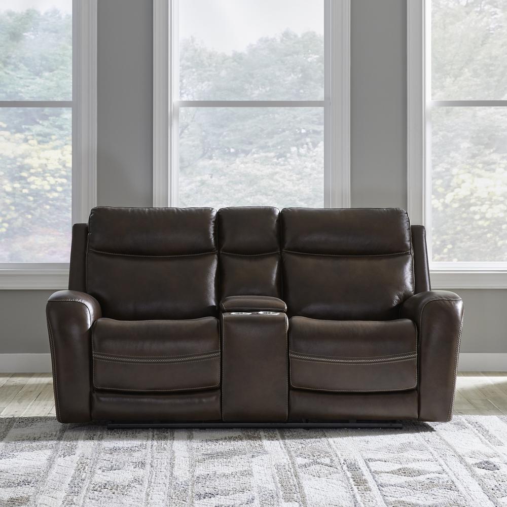 Power Dual Reclining Loveseat w/ Console, Power Headrest and Zero Gravity. Picture 2