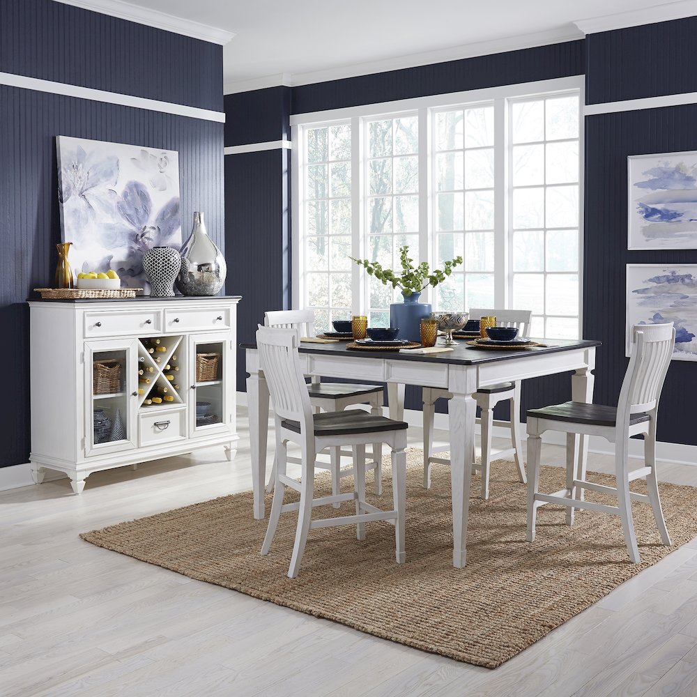 Allyson Park 5 Piece Gathering Table Set - Wirebrushed White w/ Charcoal Tops. Picture 3