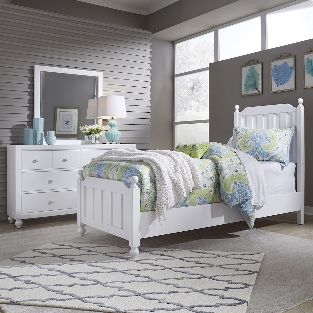 Full Panel Bed, Dresser & Mirror in Melamine & Rubberwood Solid Frame. Picture 3