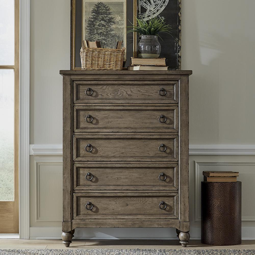 Americana Farmhouse 5 Drawer Chest in Dusty Taupe. Picture 2