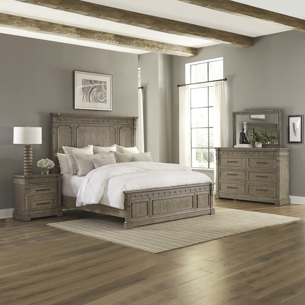 King Panel Bed, Dresser & Mirror, NS. Picture 1