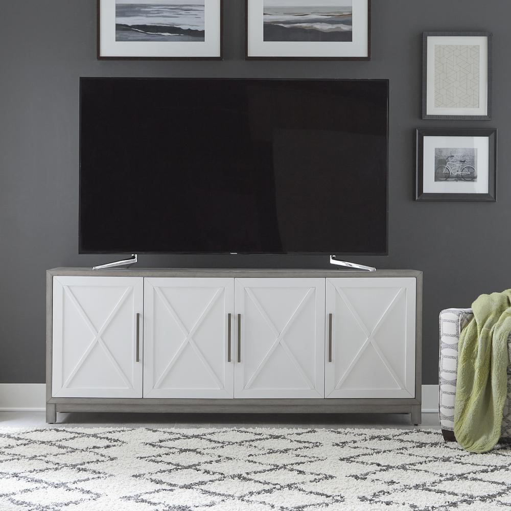 78 Inch TV Console Contemporary White in Two-Tone Shell White. Picture 3