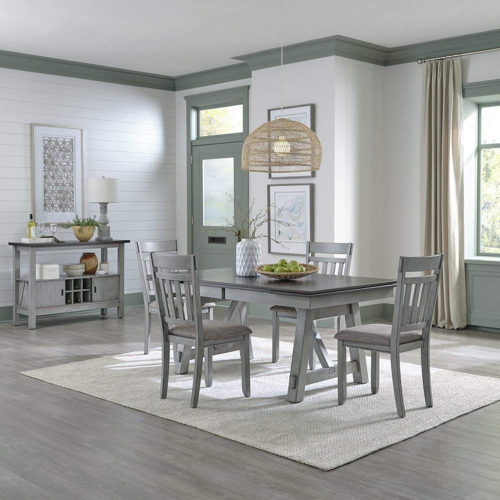 Newport 5 Piece Trestle Table Set in Rubberwood Solids w/ Mindy Veneers. Picture 1
