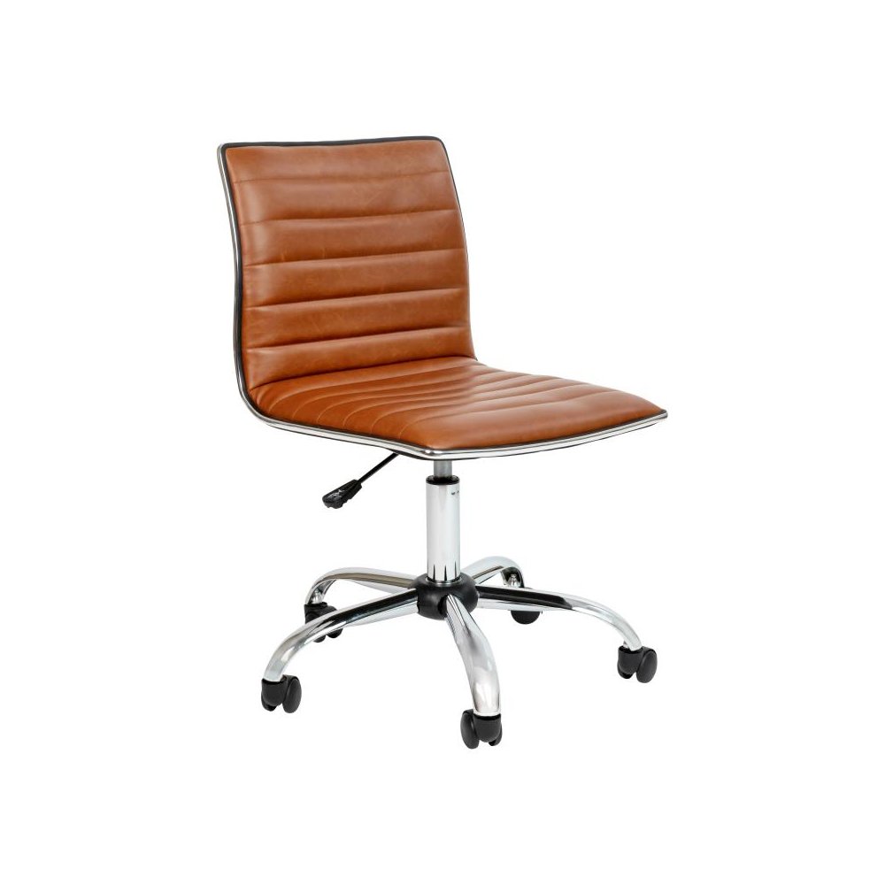 Low Back Designer Armless Brown Ribbed Swivel Task Office Chair. Picture 1