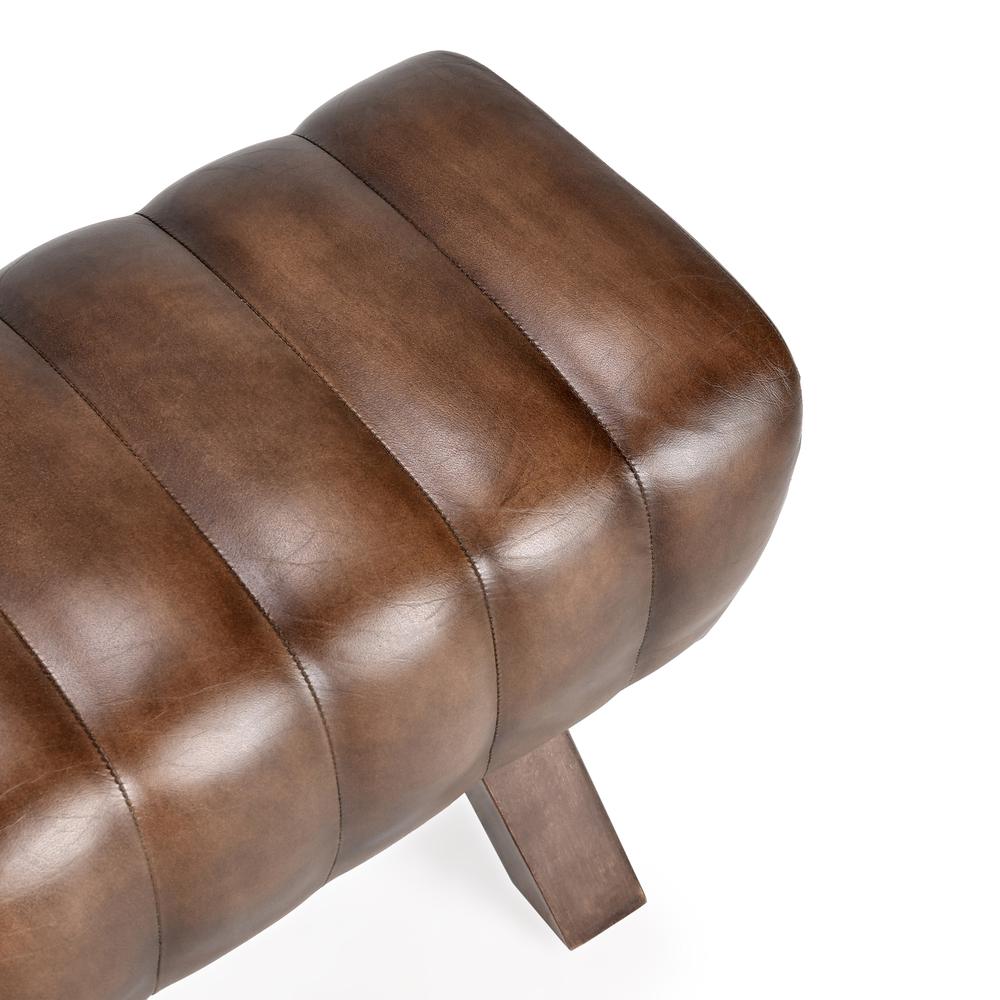 Florian 50" Leather Bench in Brown. Picture 4