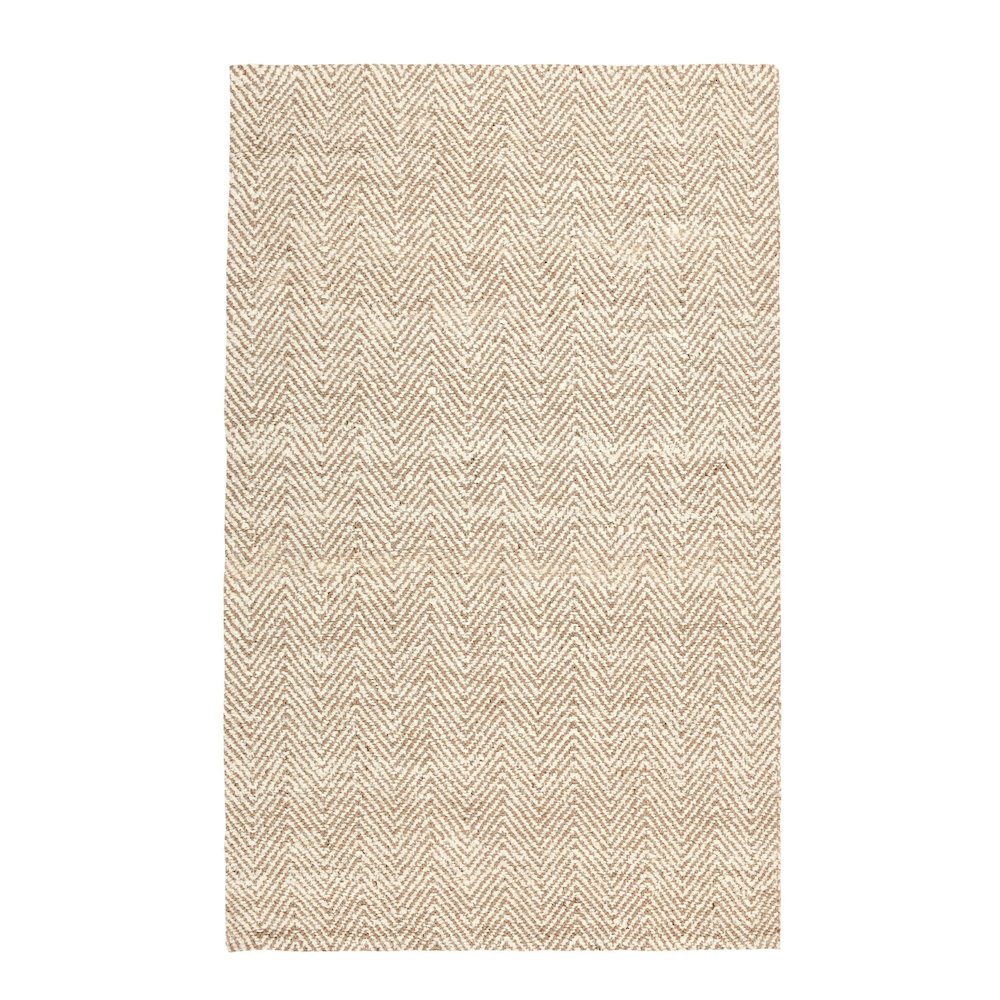 Herringbone 6'x9' Hand Spun Wool Blend Chenille Ivory Area Accent Rug. Picture 1