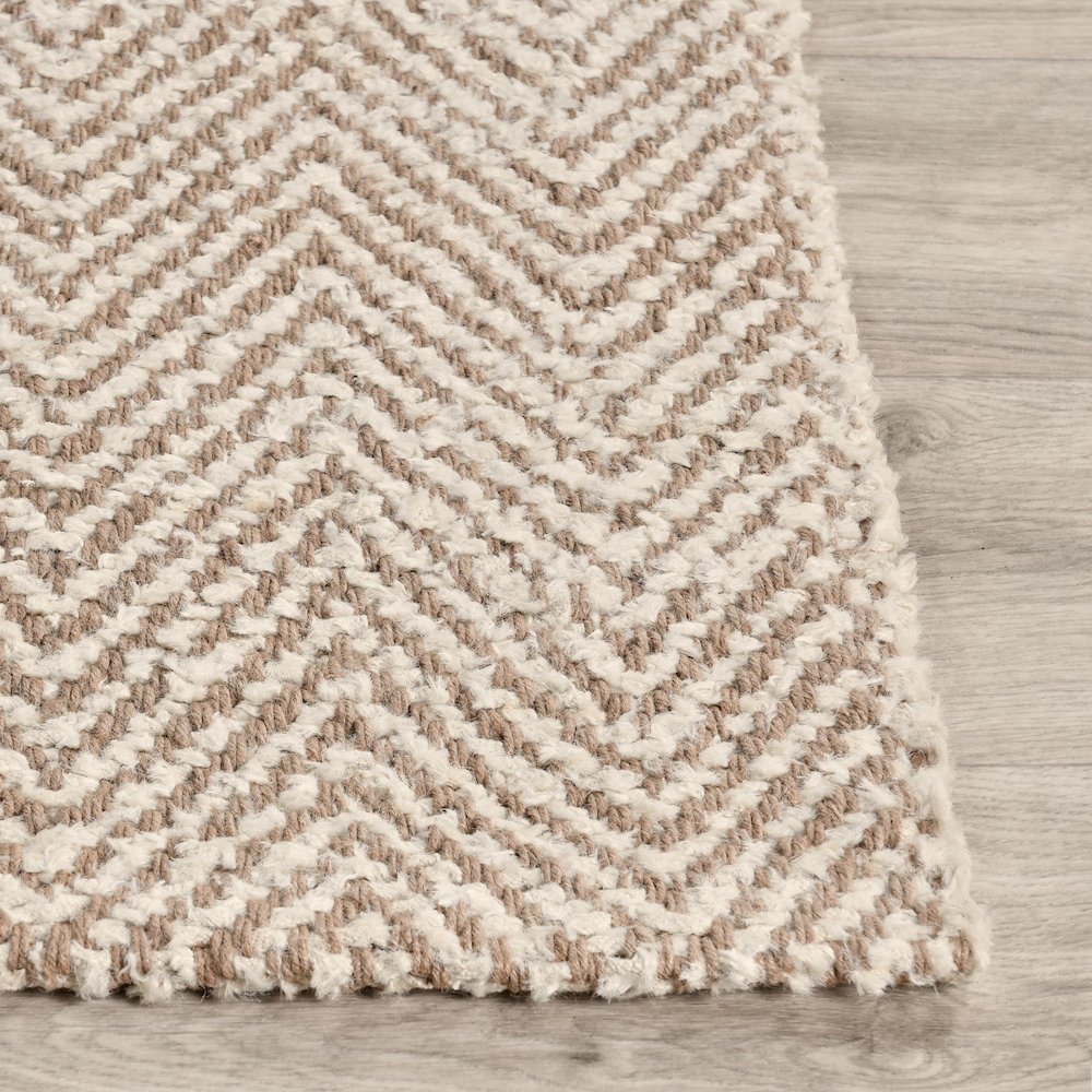 Herringbone 6'x9' Hand Spun Wool Blend Chenille Ivory Area Accent Rug. Picture 3