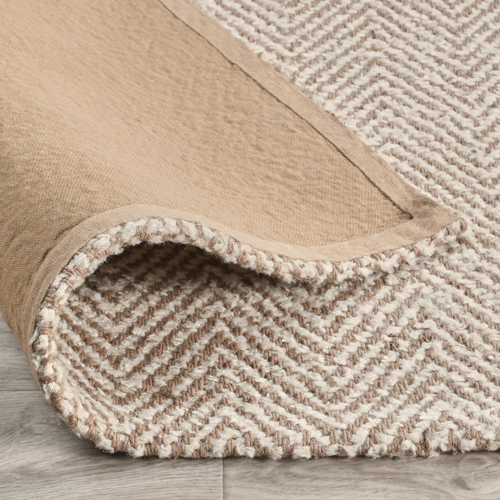 Herringbone 6'x9' Hand Spun Wool Blend Chenille Ivory Area Accent Rug. Picture 4