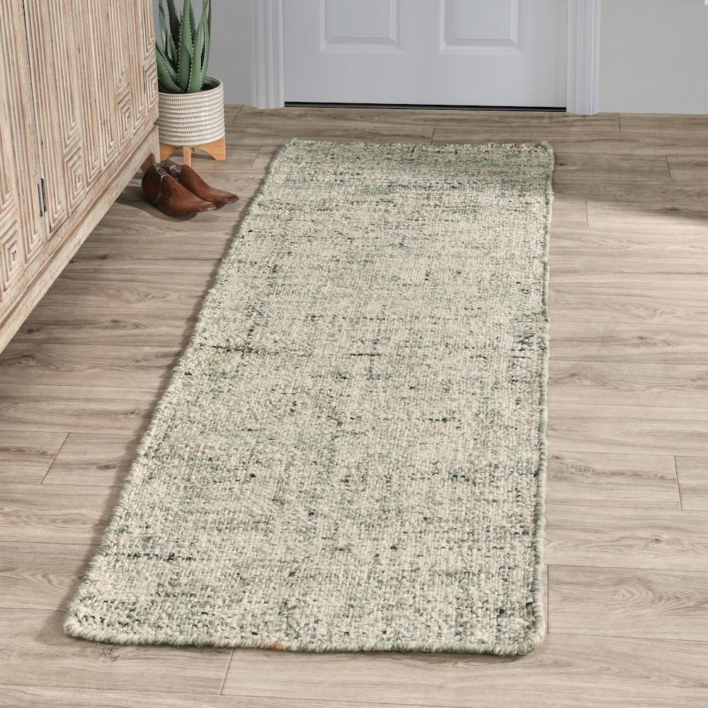 Oscoda 2.6'x8' Sustainable Handwoven Sage Green Accent Rug. Picture 7
