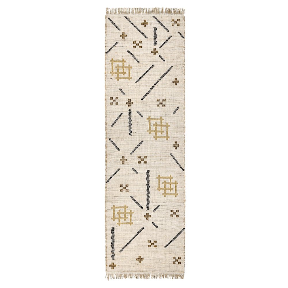 Belfast 2.6'x8' Wool Blend Handwoven Caviar Ivory Area Rug Runner. Picture 1