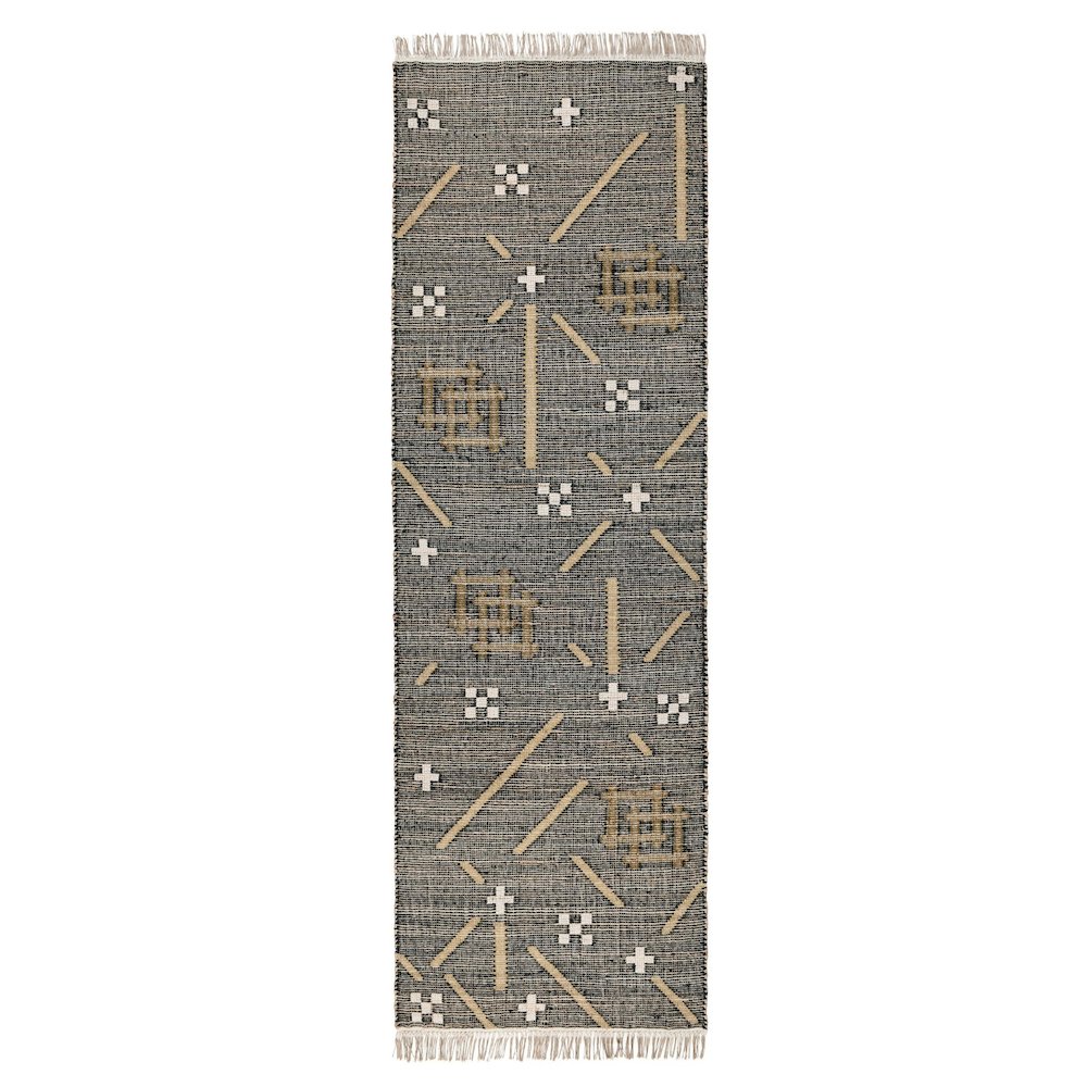 Belfast 2.6'x8' Wool Blend Handwoven Caviar Black Area Rug Runner. Picture 1