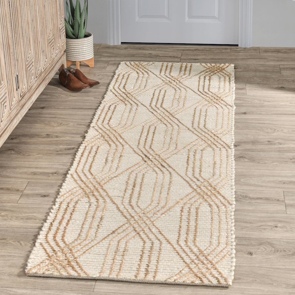 Tustin 2.6'x8' Indoor Jute Blend Handwoven Geometric Ivory Area Rug Runner. Picture 4