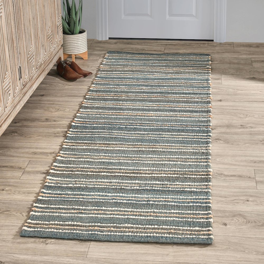 Del Mar 2.6'x8' Jute Blend Handwoven Sustainable Blue Accent Rug Runner. Picture 6